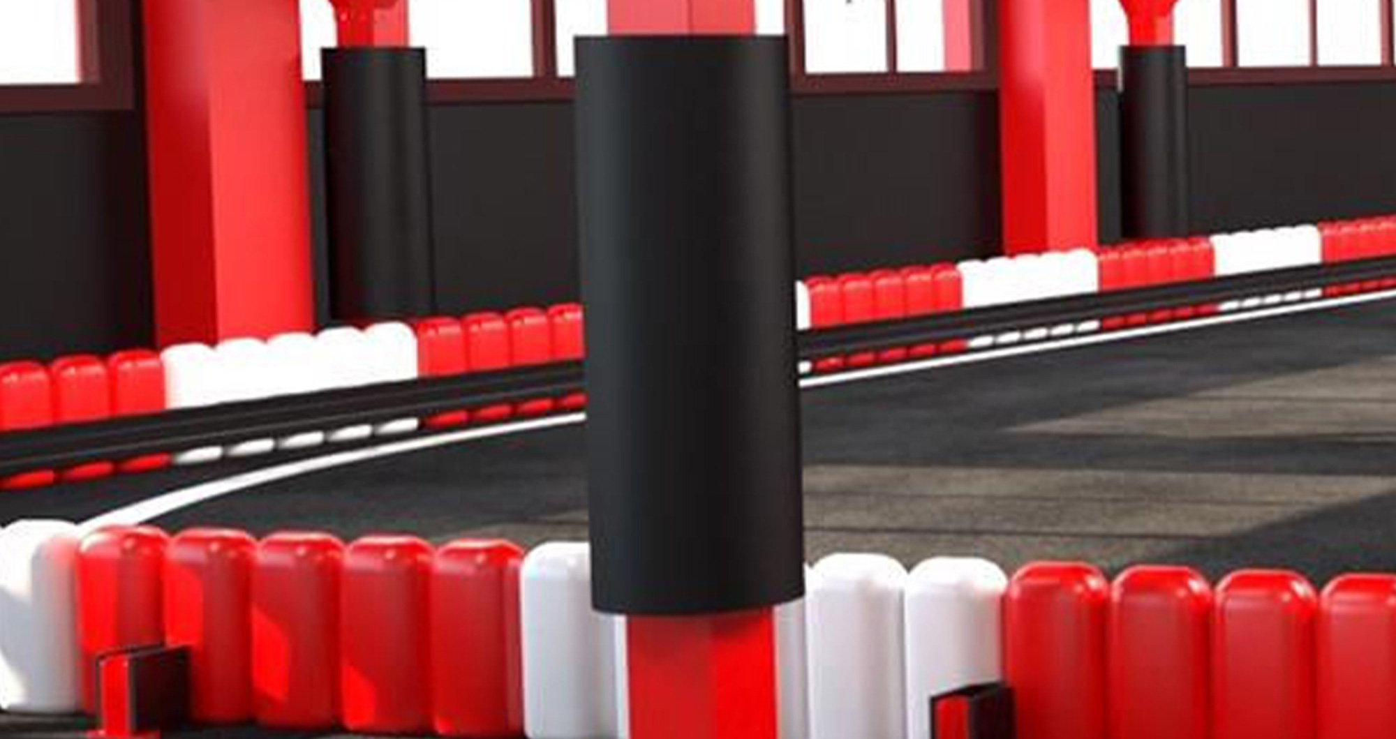 Column protection installed on a multilevel karting track