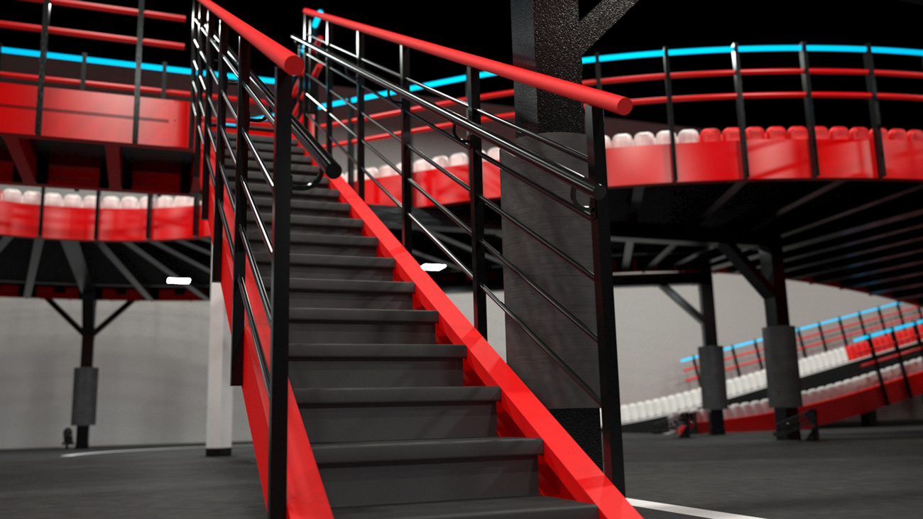 Custom stairs for a multilevel karting track
